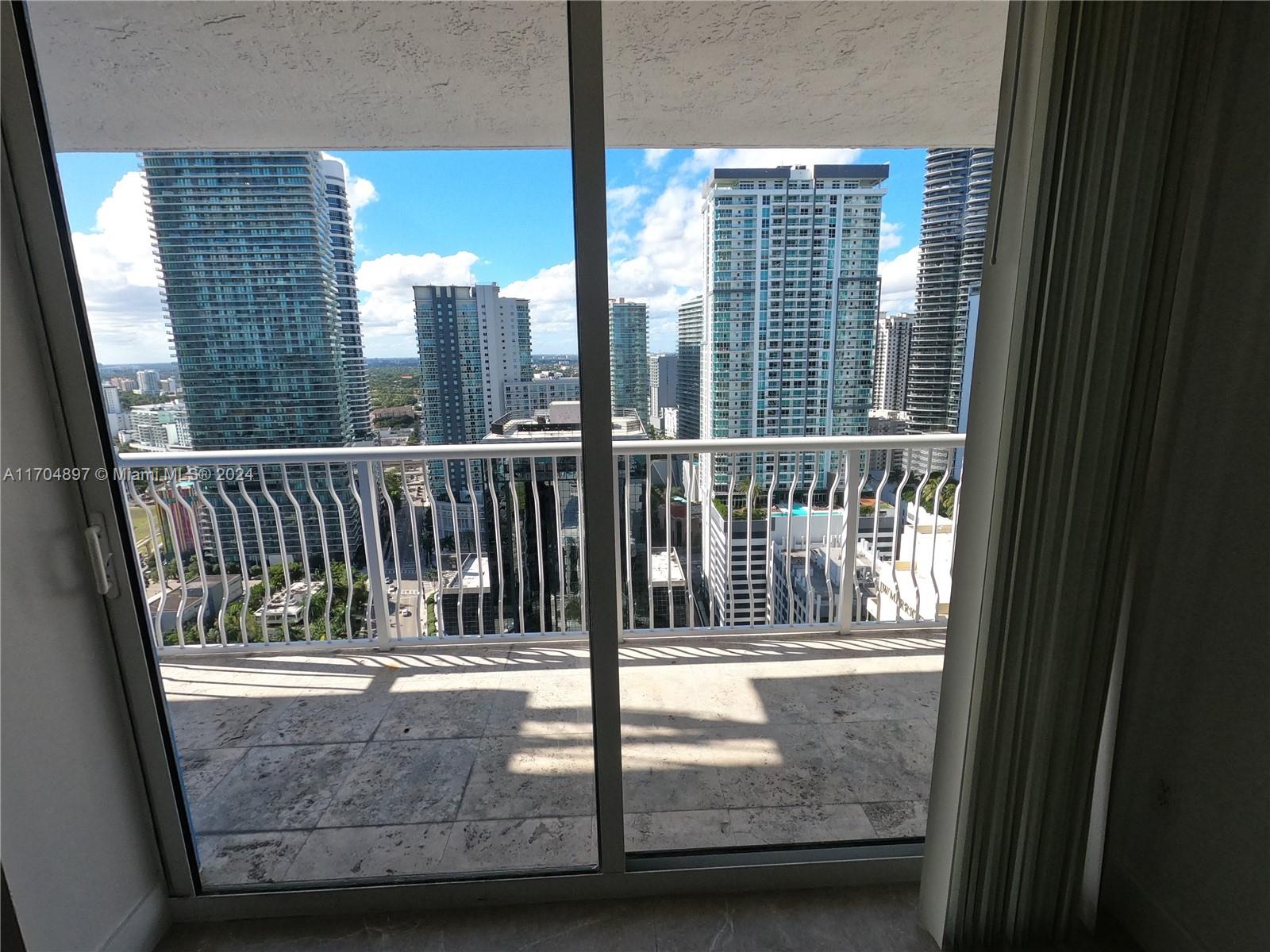 a view of balcony from a window