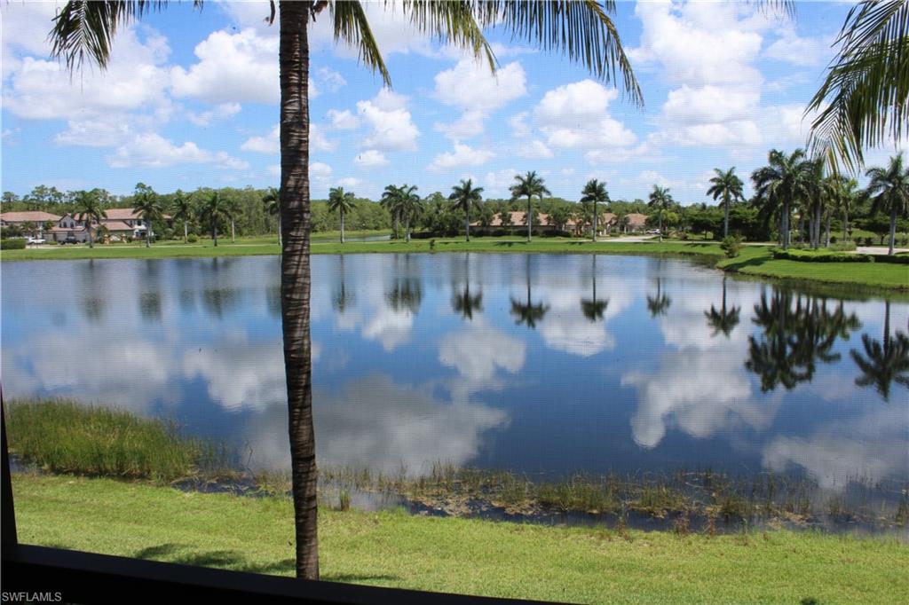 a view of a lake with a yard