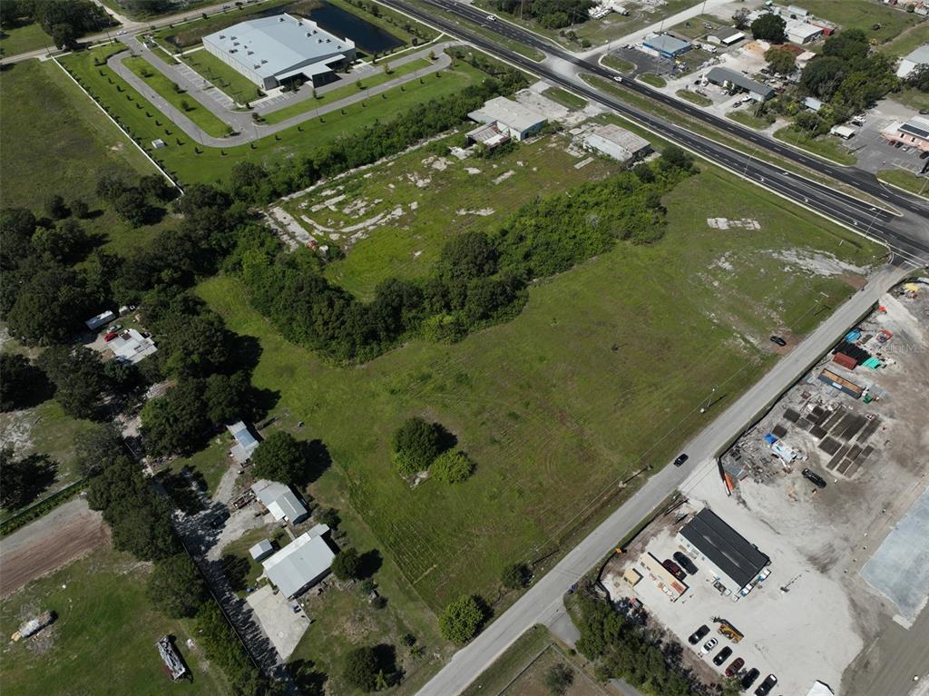 an aerial view of a garden