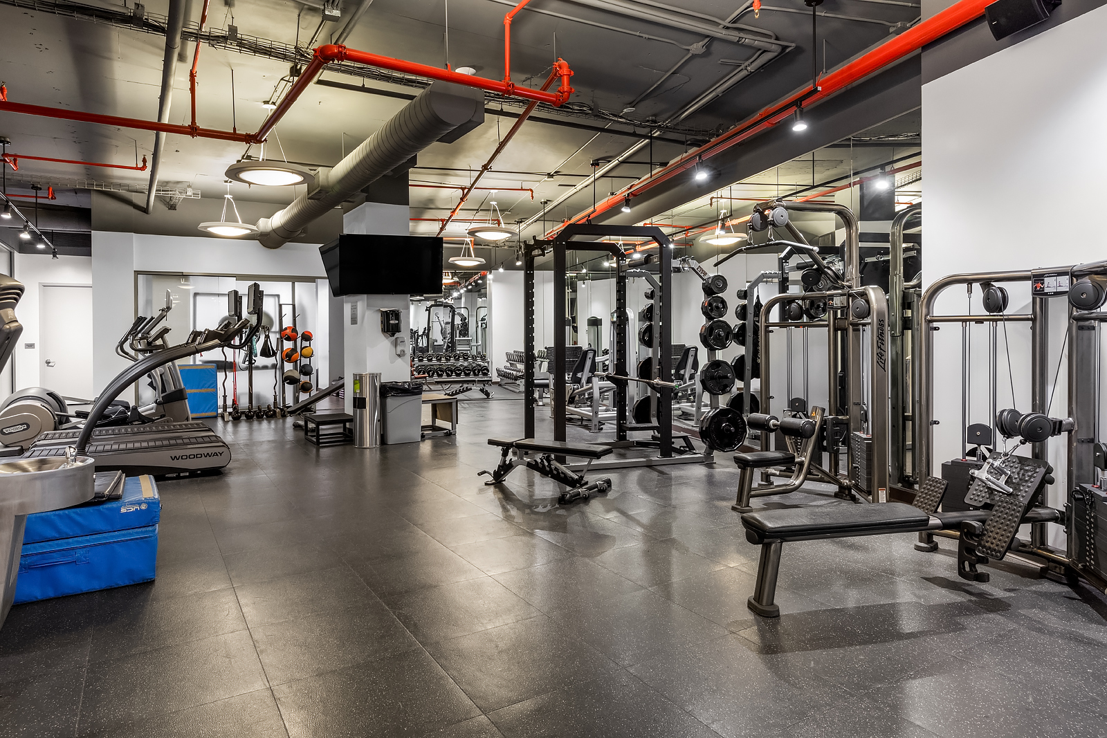 a view of a room with gym equipment