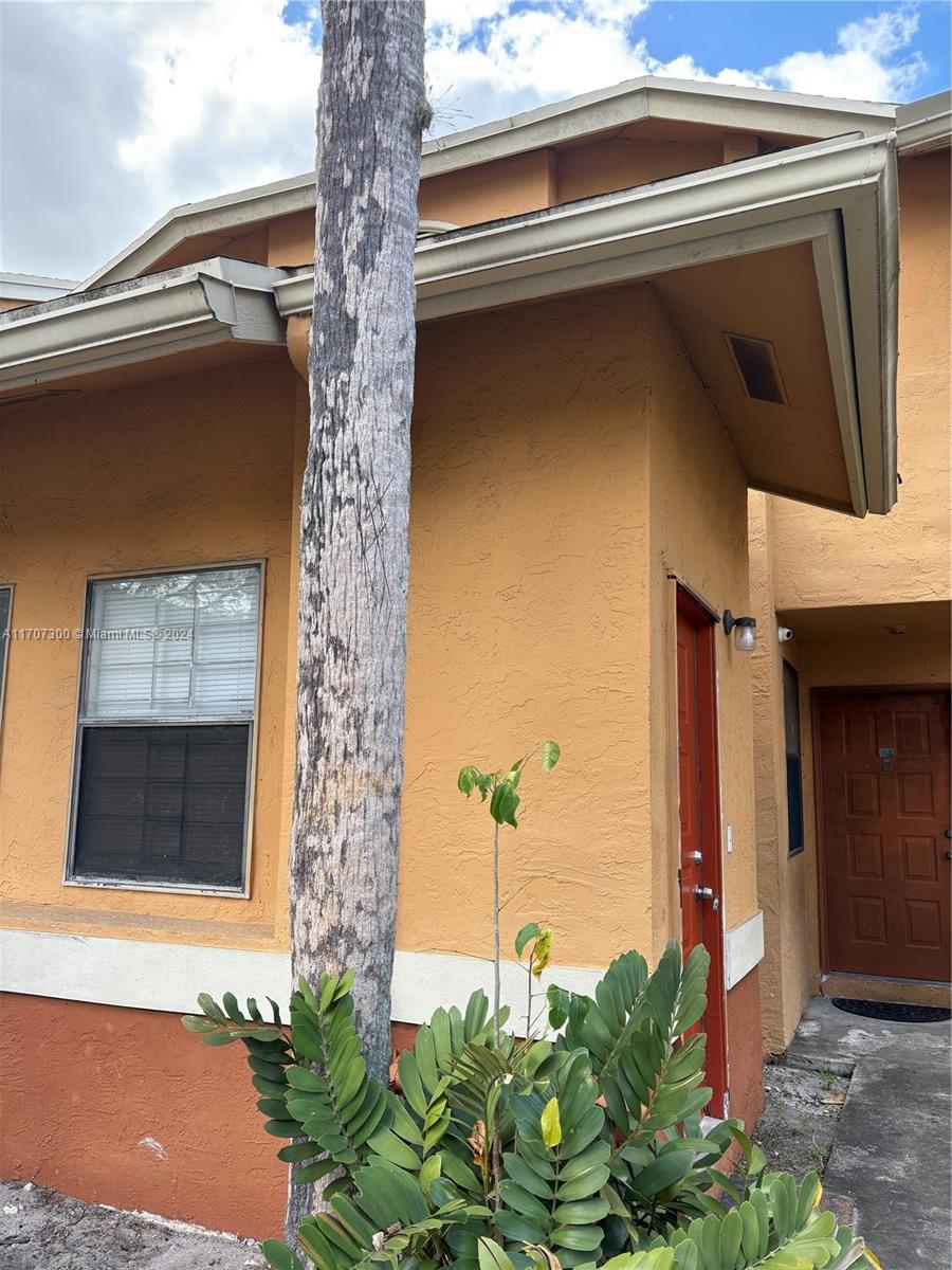 a couple of potted plants in front of door