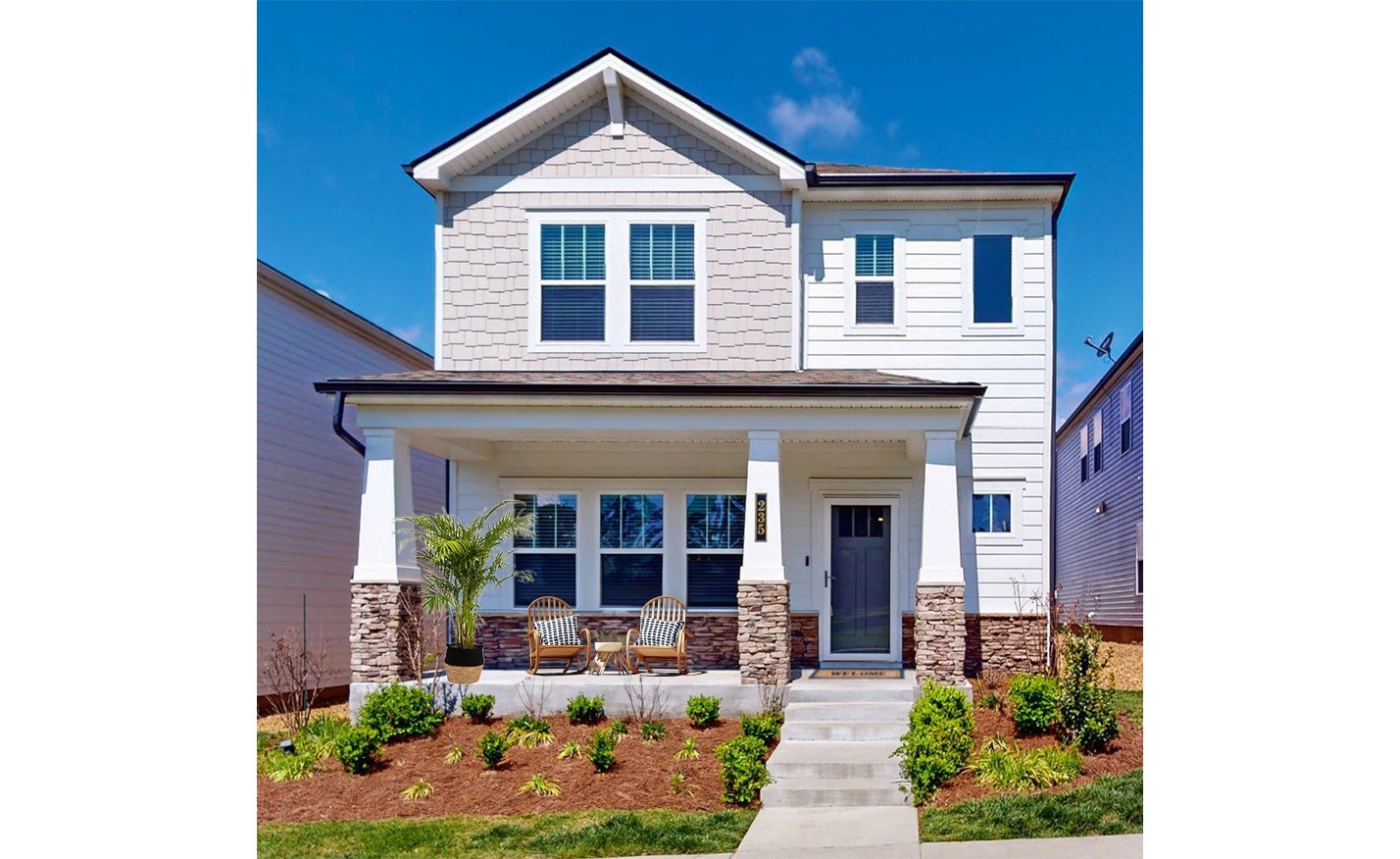 a front view of a house with porch