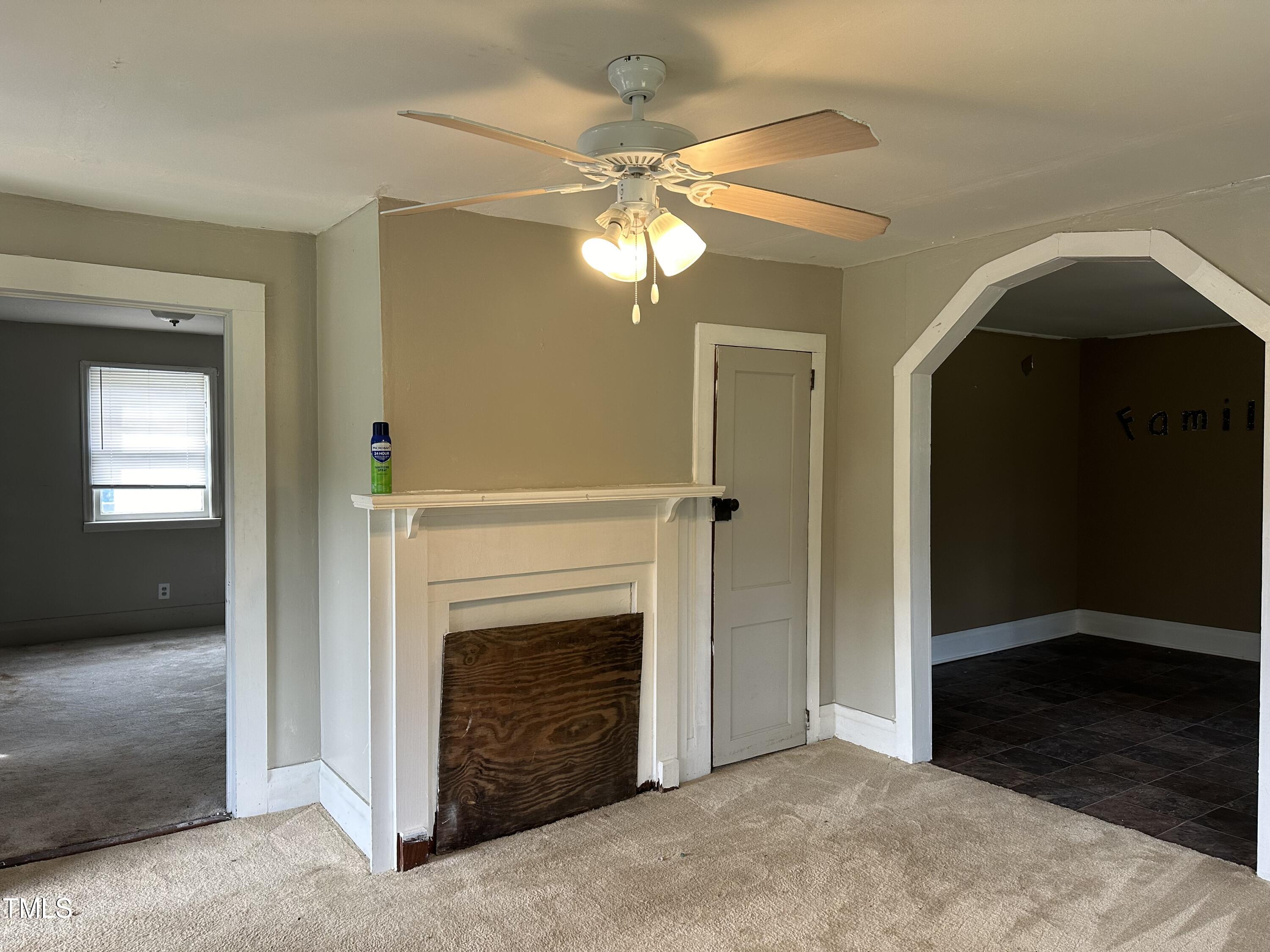 a view of a livingroom with a fireplace