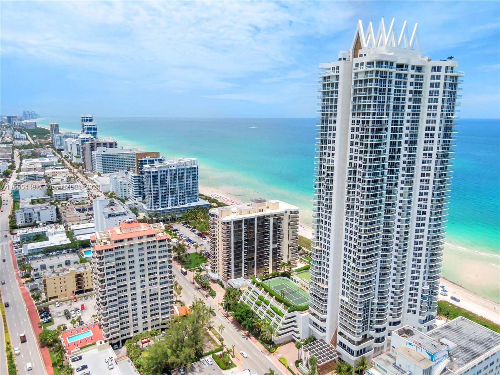 a city view with tall buildings