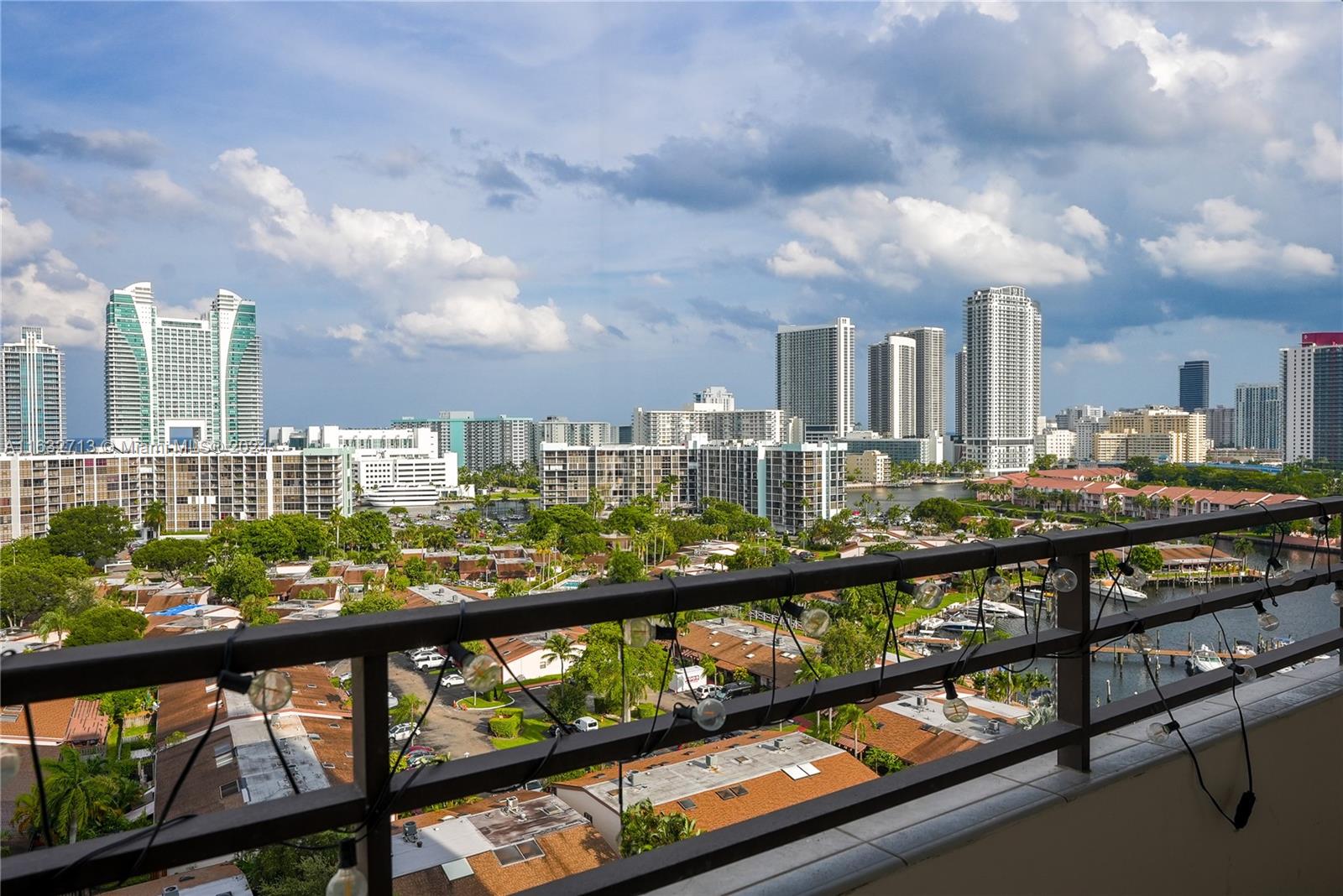 a view of a city from a balcony