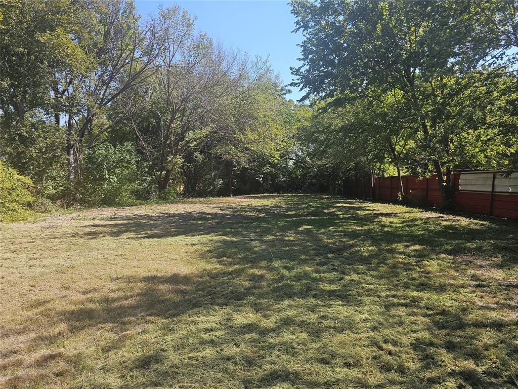 a view of a field with trees in the background