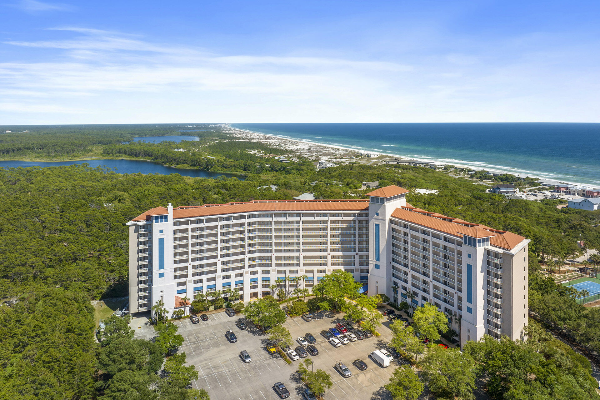 a view of a city and ocean view