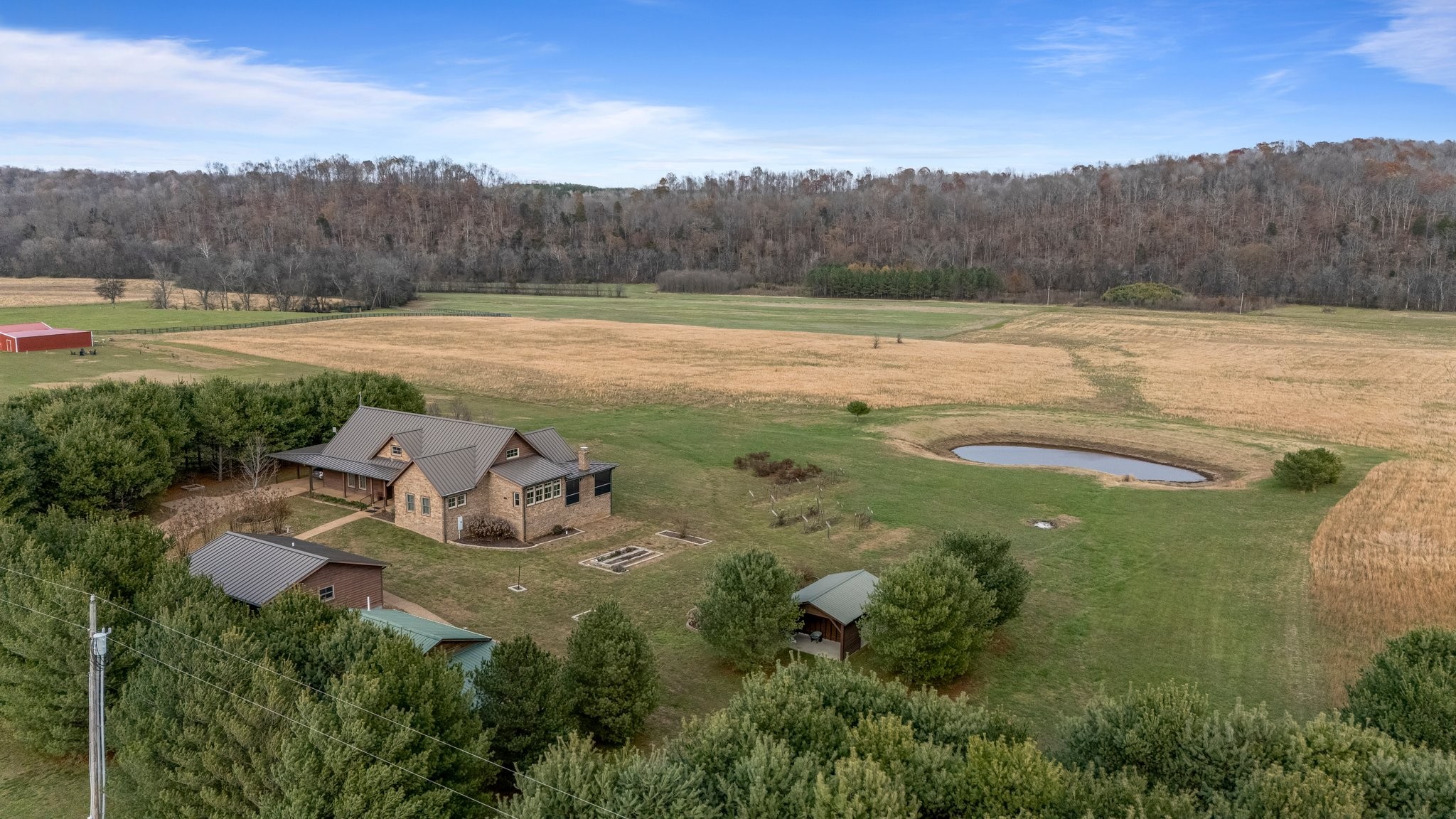 a view of a lake with a yard