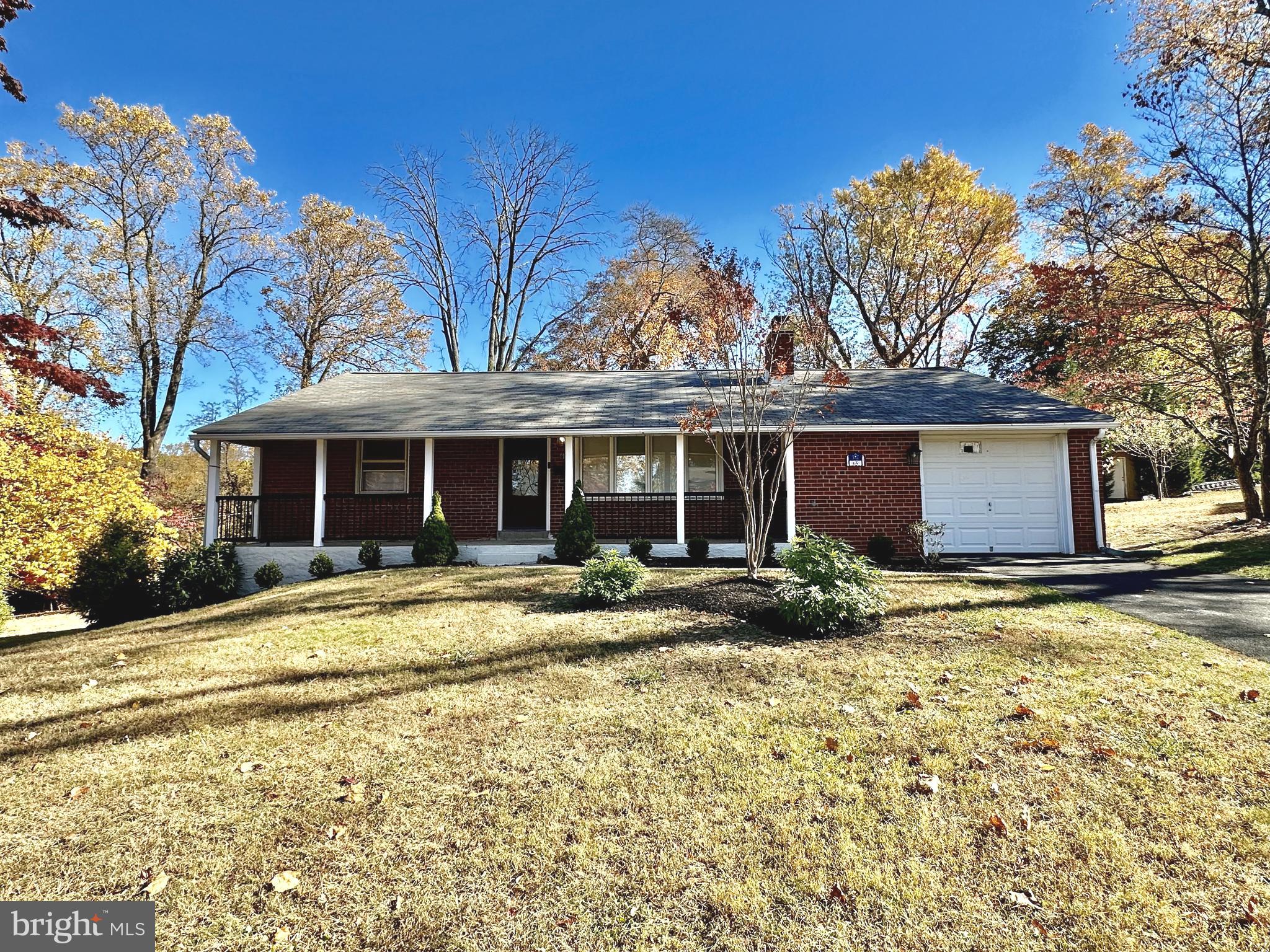 a front view of a house with a yard and potted plants