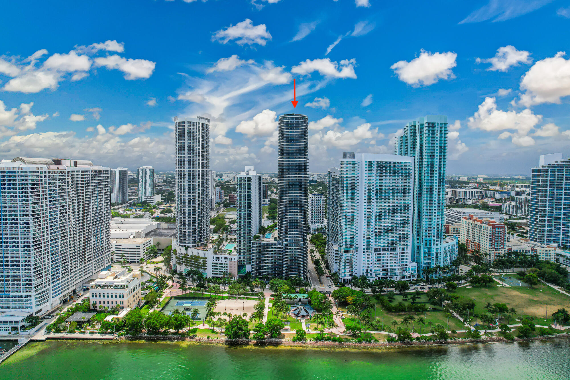 a view of a city with tall buildings