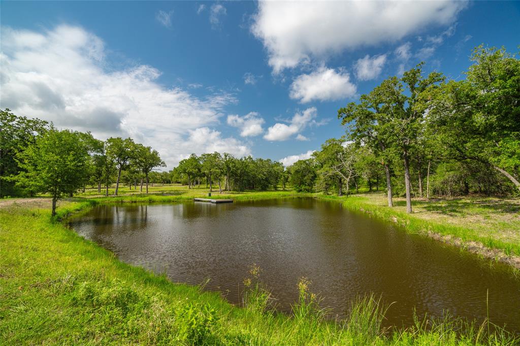 a view of a lake with a yard