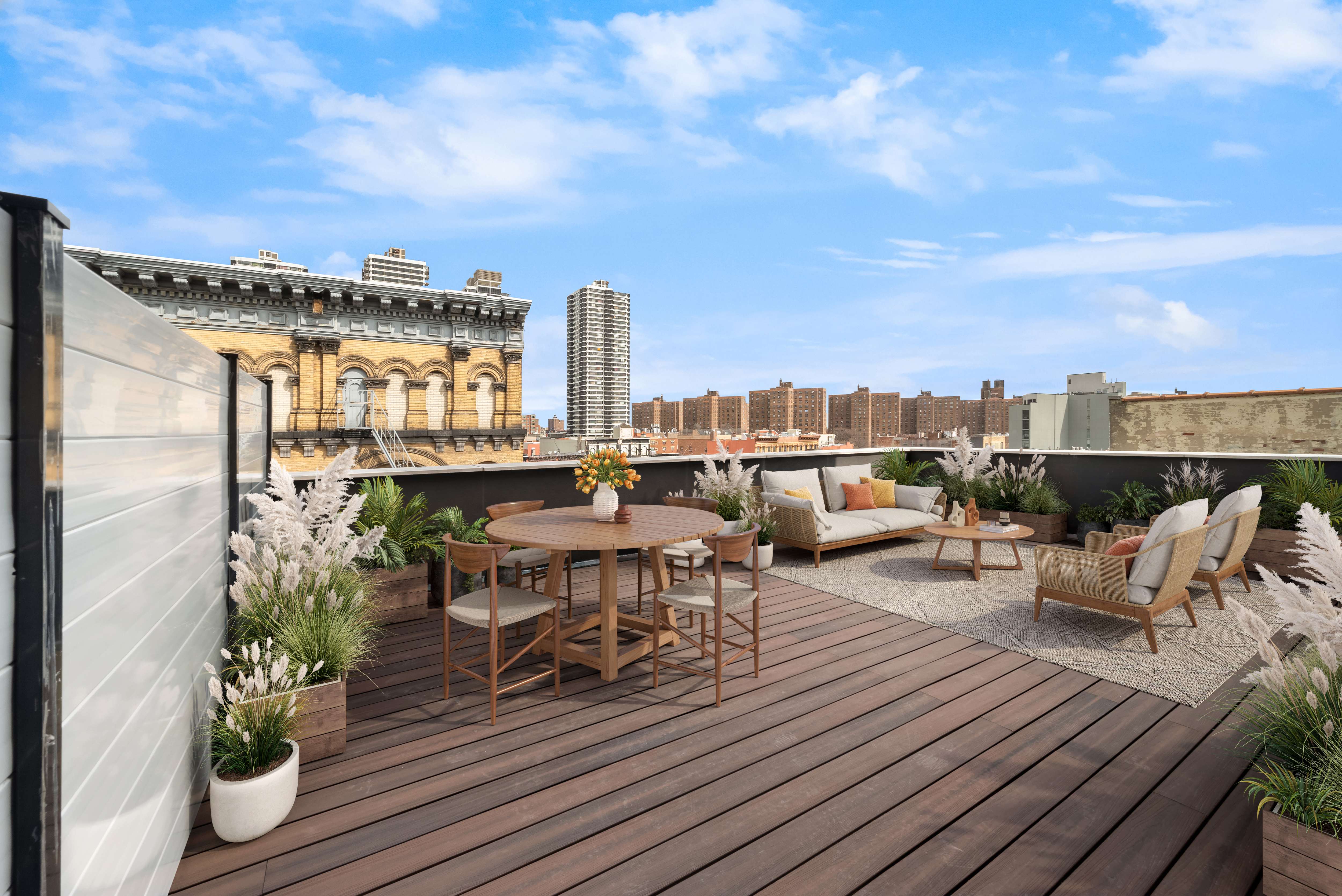 a terrace with outdoor seating