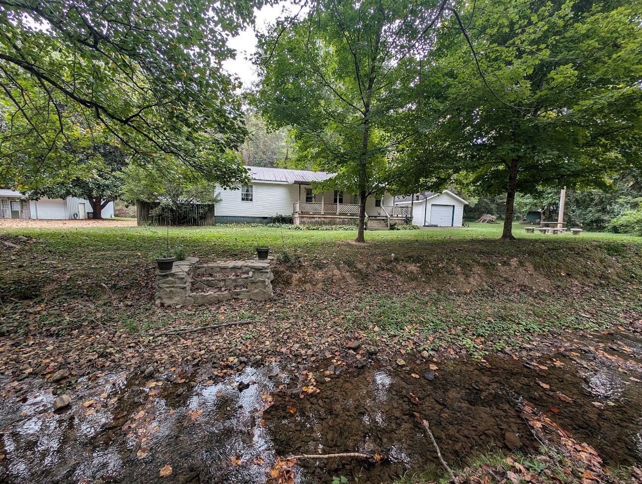 a view of a big yard with large trees