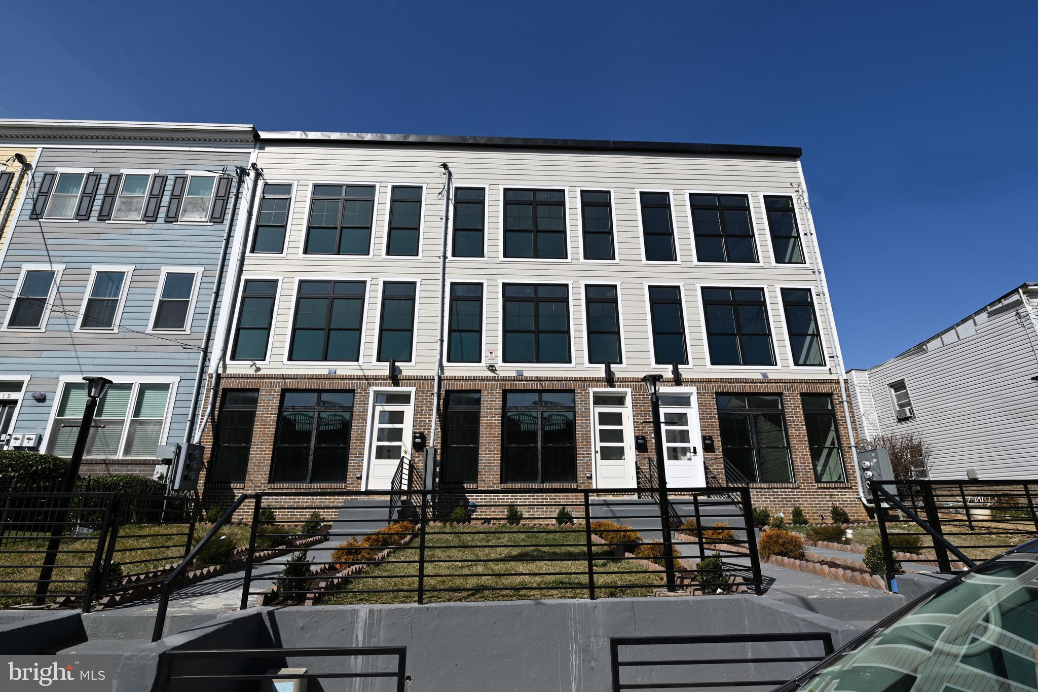 a front view of a building with street