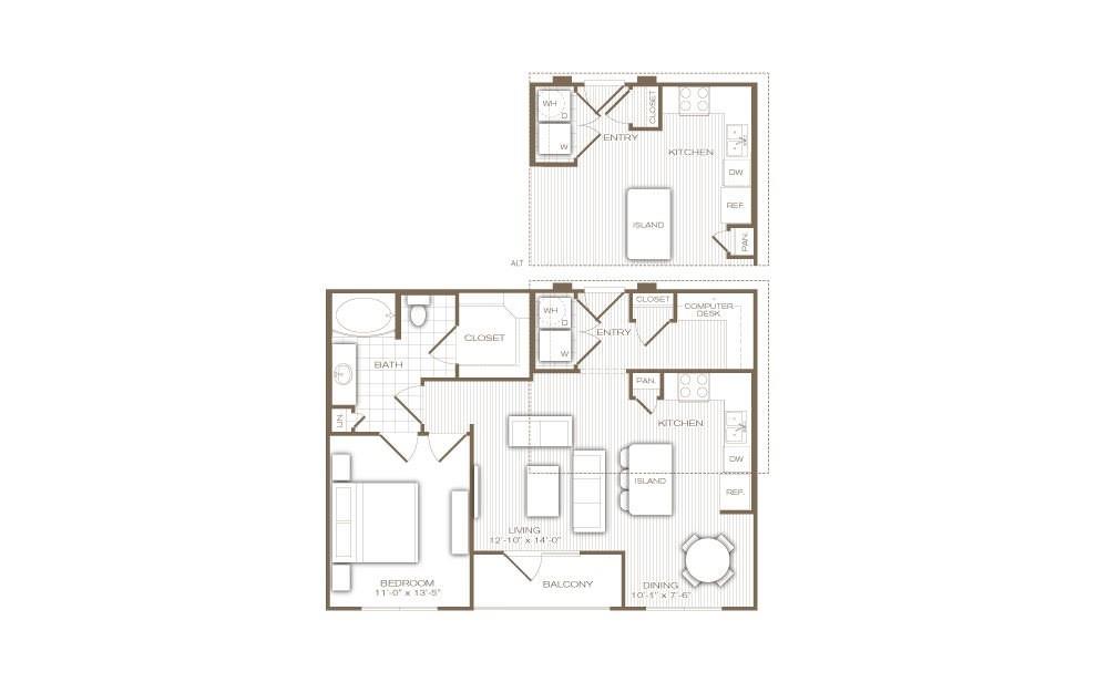 This is the Peninsula plan with the  dreamy, large kitchen and designated dining area, balcony. Great plan!