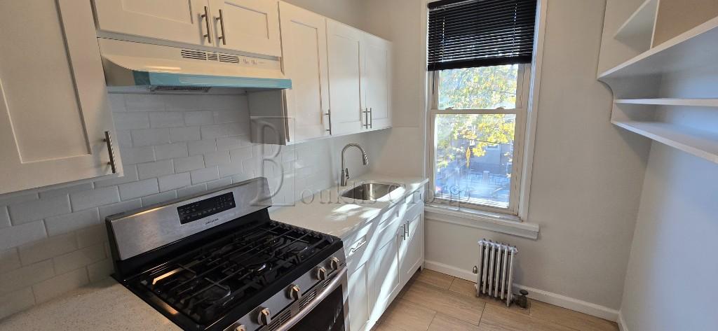 a kitchen with a stove and a sink