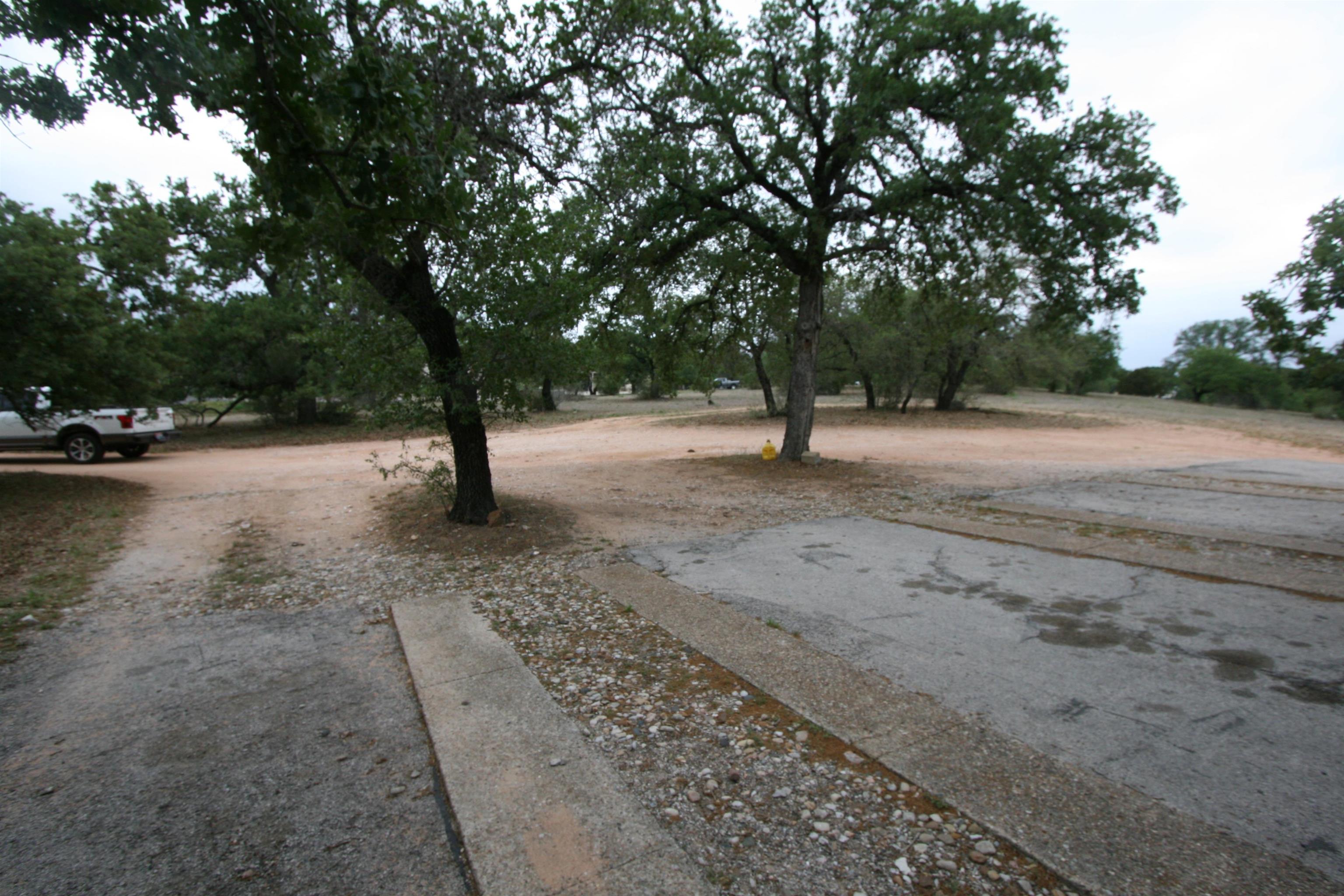 a view of dirt yard with a trees