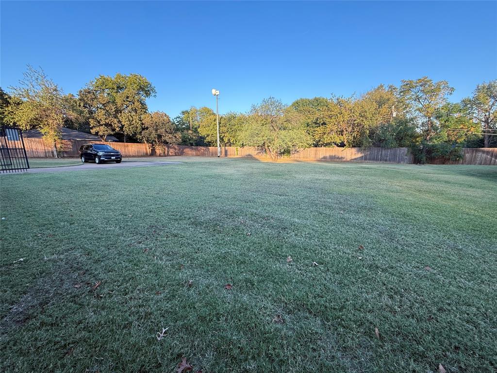 a view of a field of grass and trees