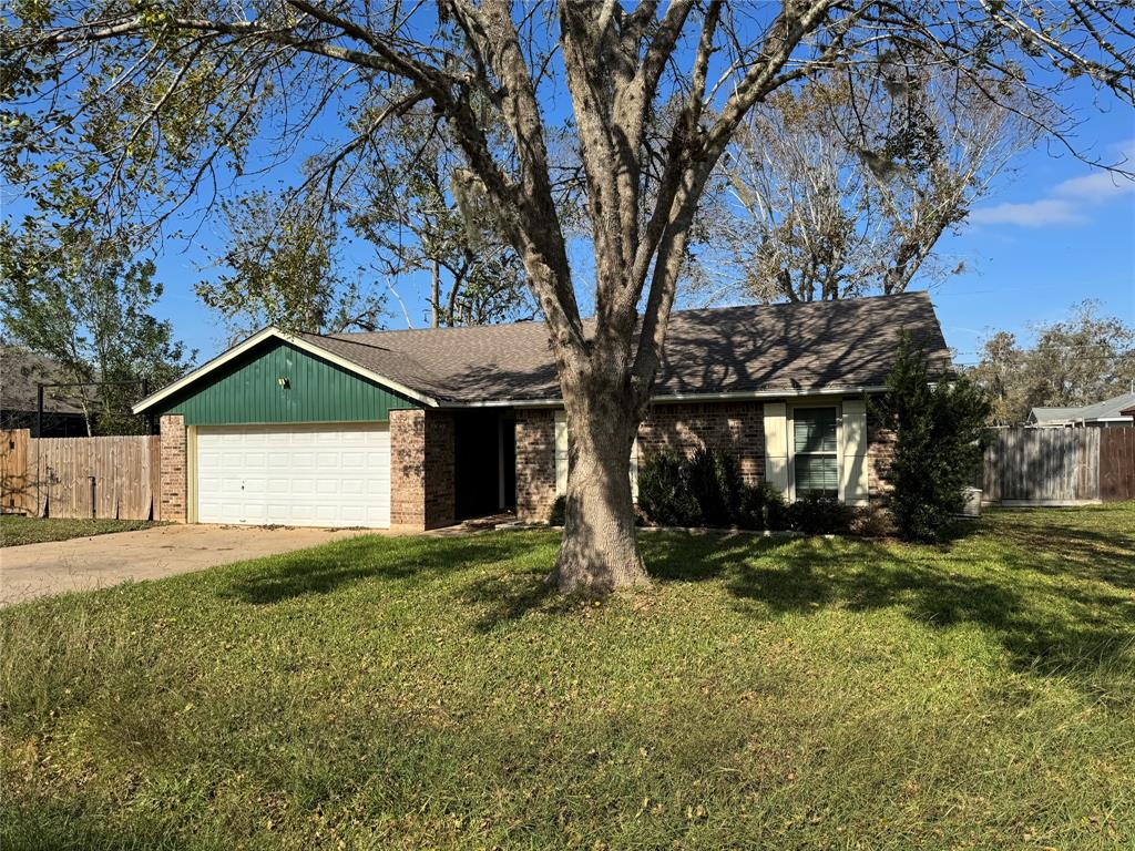 a view of a house with a yard and large tree