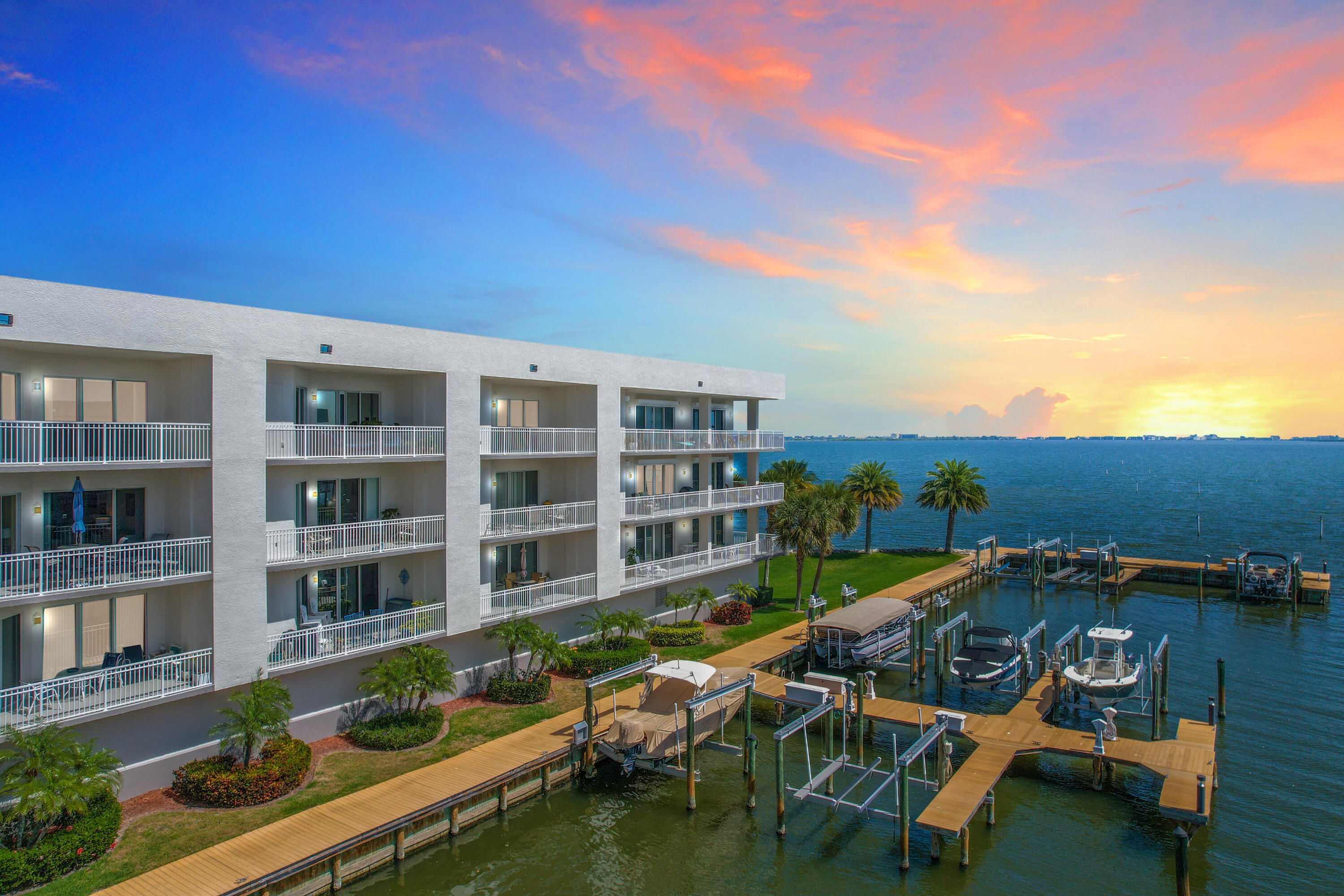 a view of a lake with a building in the background