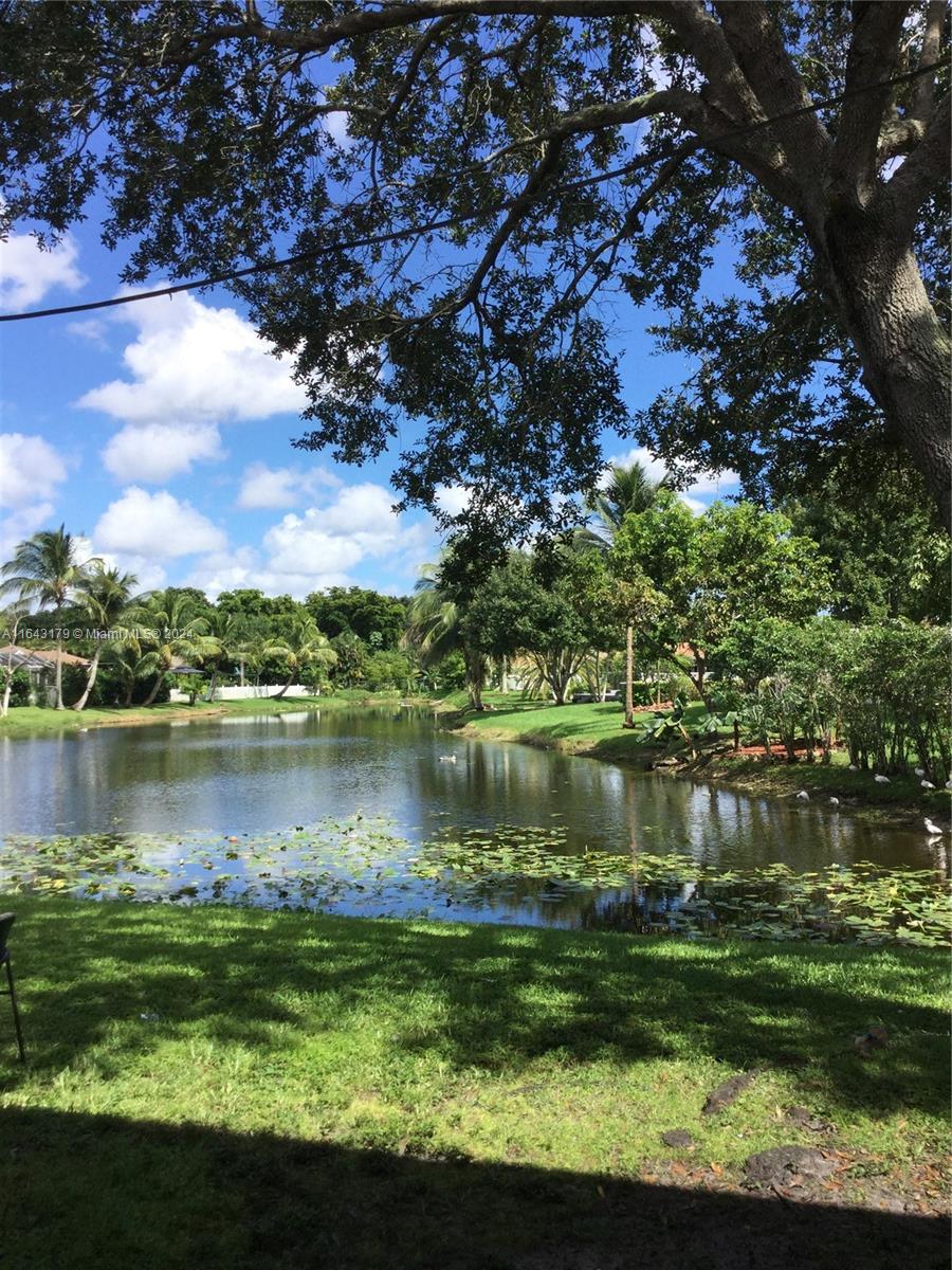 a view of a lake with a house in the background