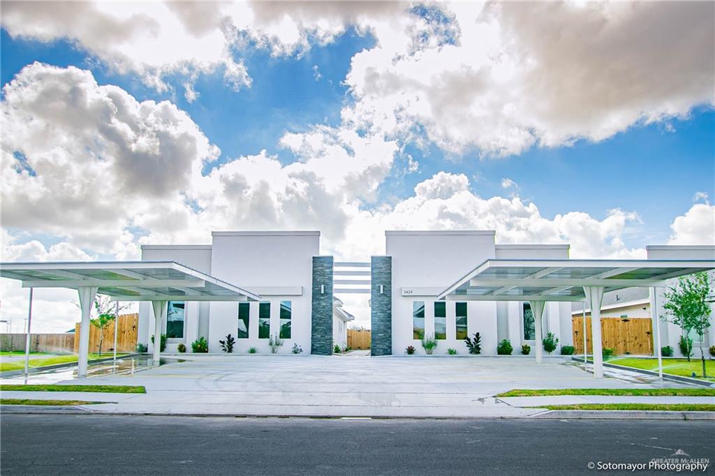 a view of a building with a garden