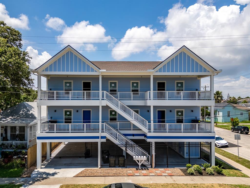 This is a brand new never-lived in, two-story complex with a vibrant blue exterior, white trim, and spacious balconies on both levels. Sealight Apartments offers gated and covered parking below with a storage unit for each rental, and is located just minutes from the beach, UTMB, TAMU and so much more!