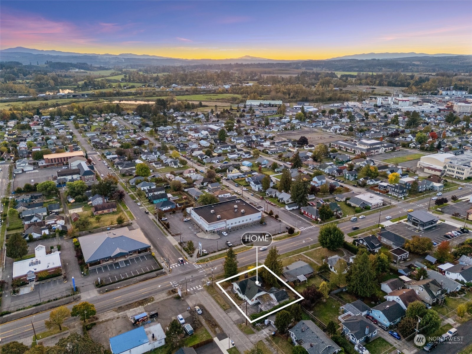 an aerial view of residential houses with city view