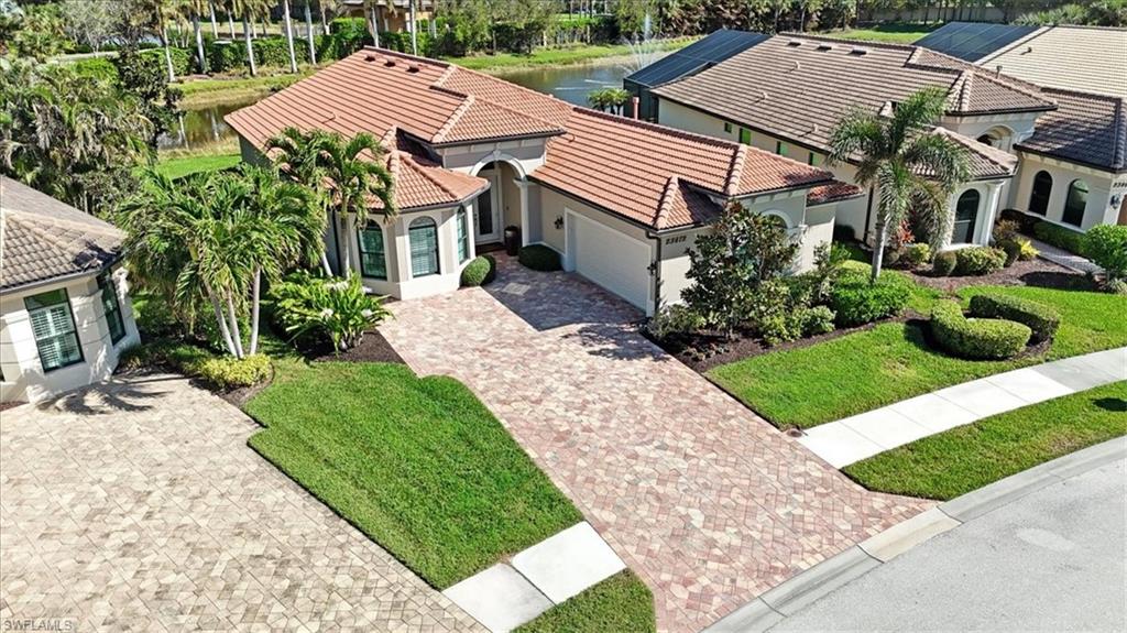 a aerial view of a house with garden