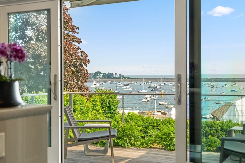 a view of a lake from a window