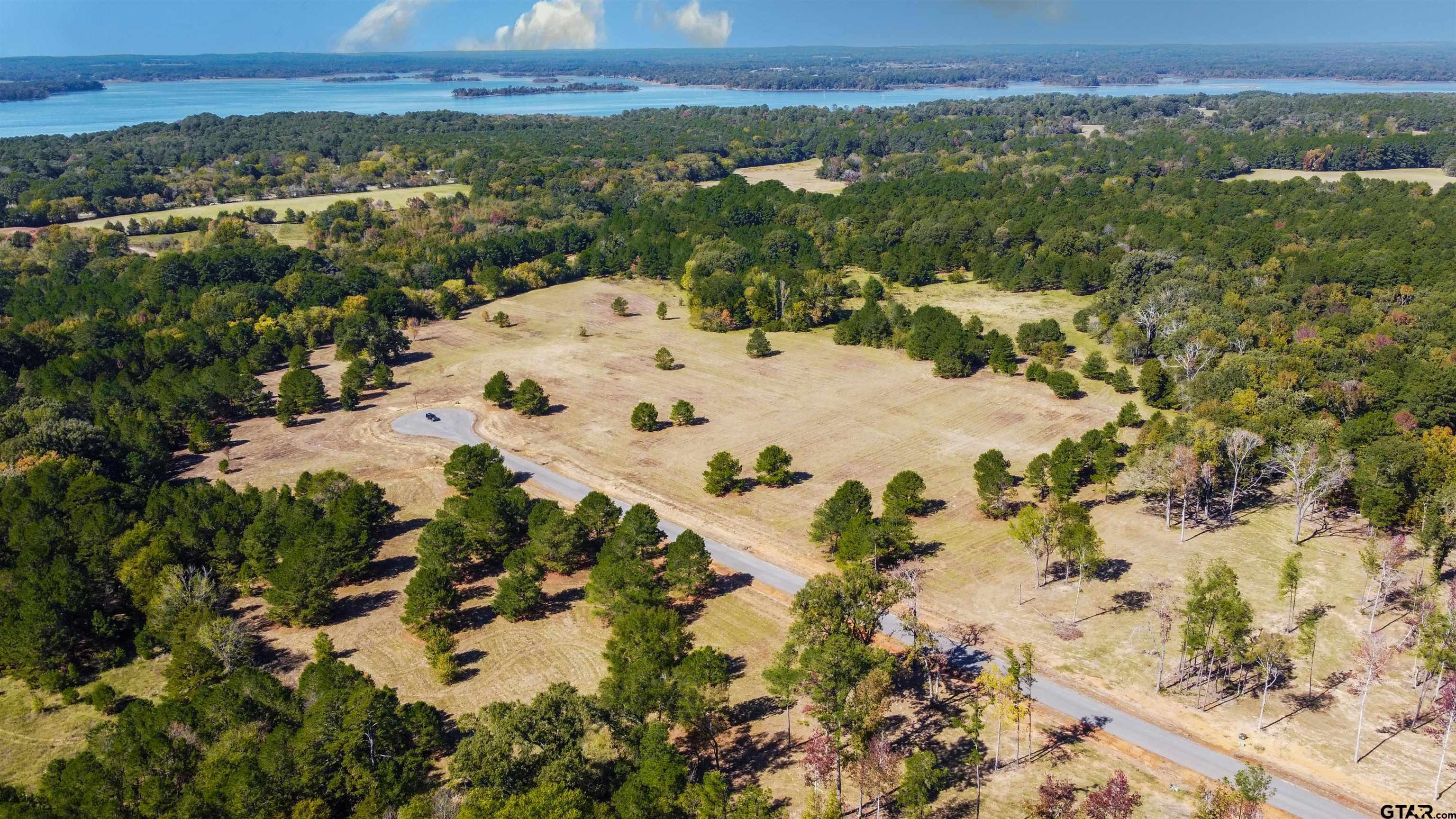 an aerial view of a houses with a yard