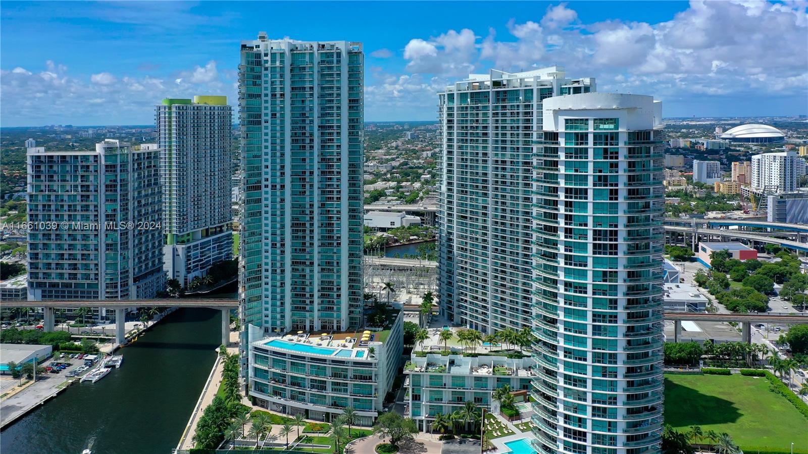 a view of a city with tall buildings