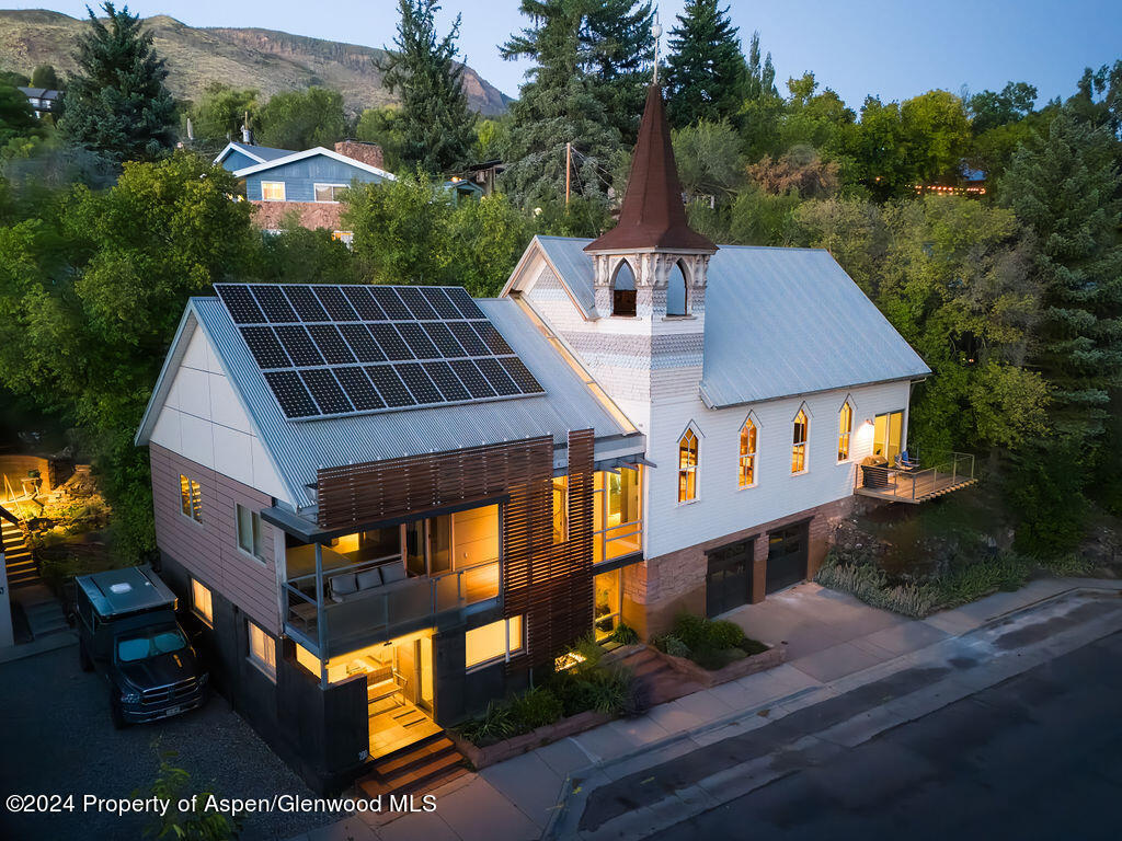 an aerial view of a house