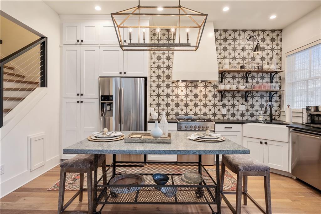 a view of kitchen with dining area