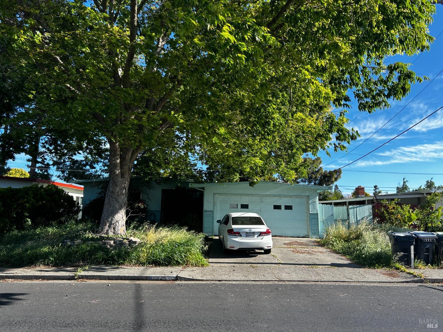 a white house that has a tree in front of it