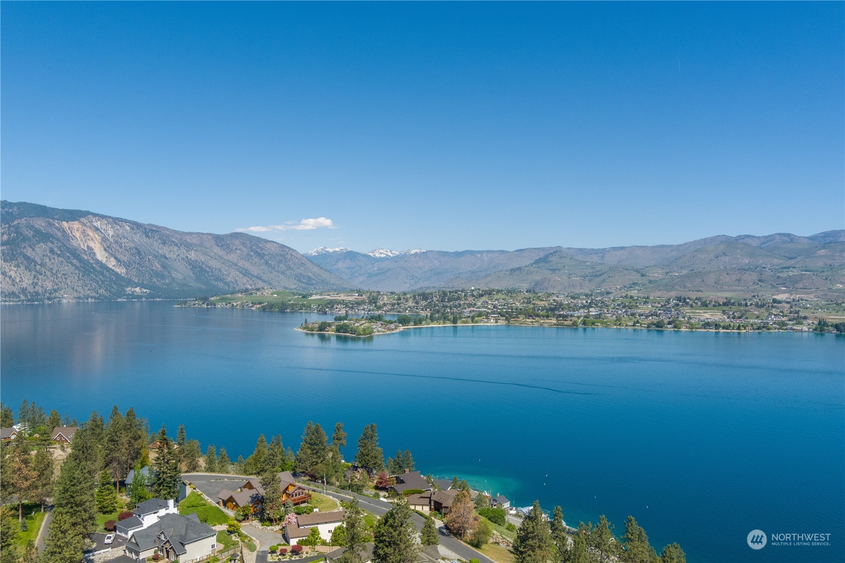 a view of lake and mountain