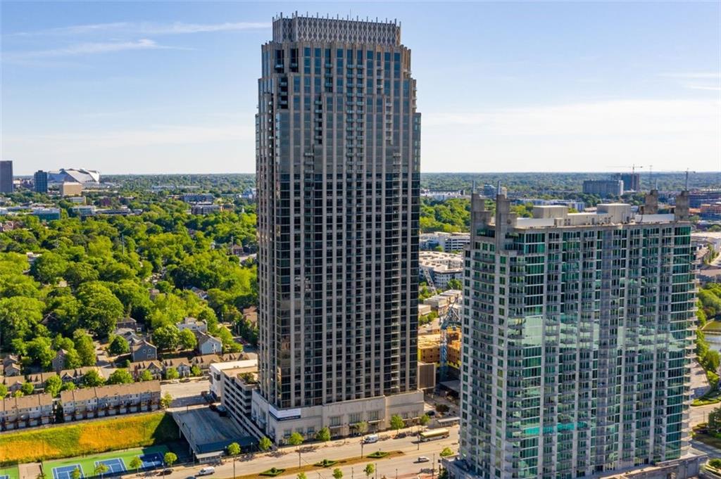 a view of tall buildings