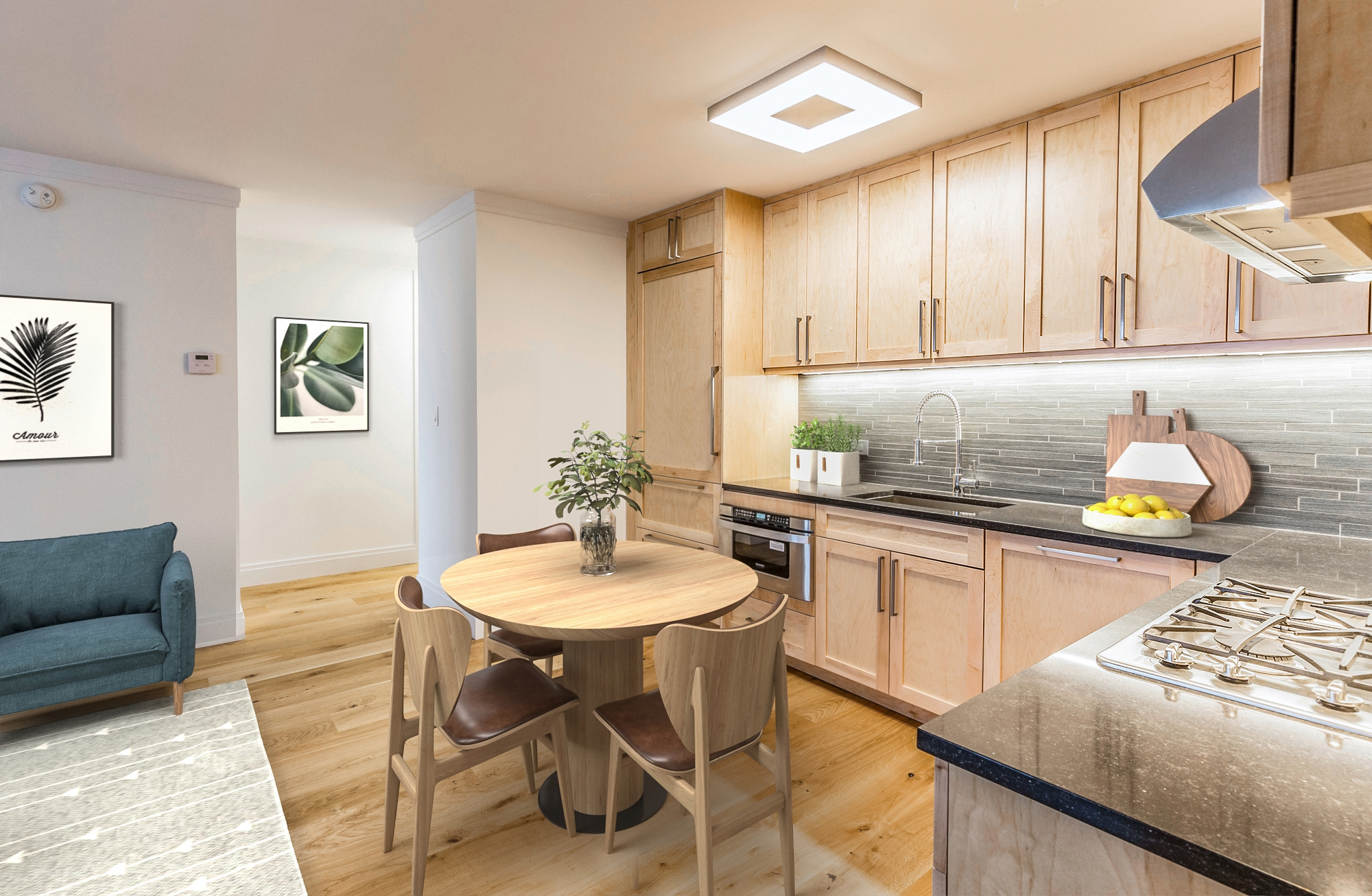 a kitchen with a sink cabinets and counter space