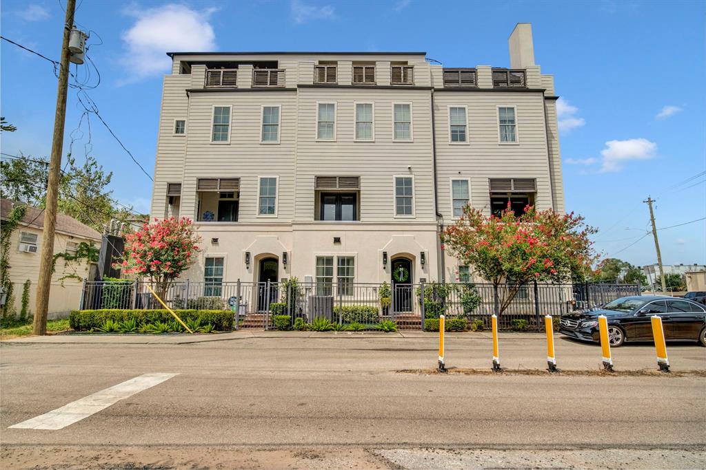 a front view of a building with street