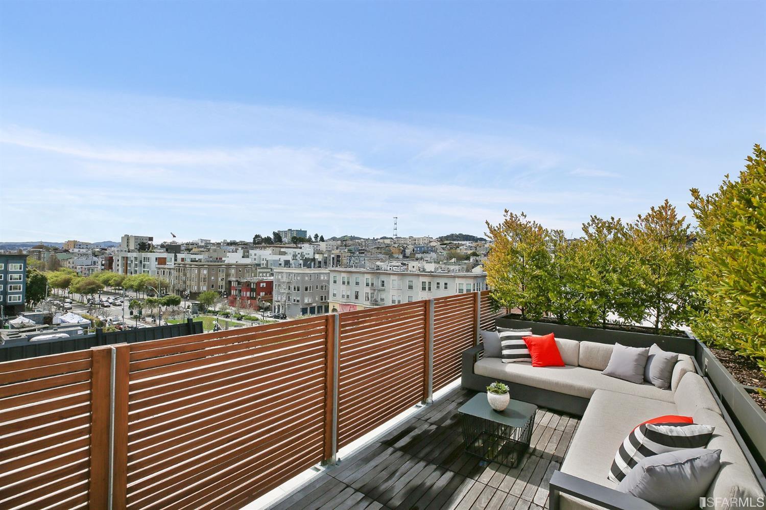 Private roof top terrace with southern exposure and commanding views over all of Hayes Valley.  Great entertaining space.