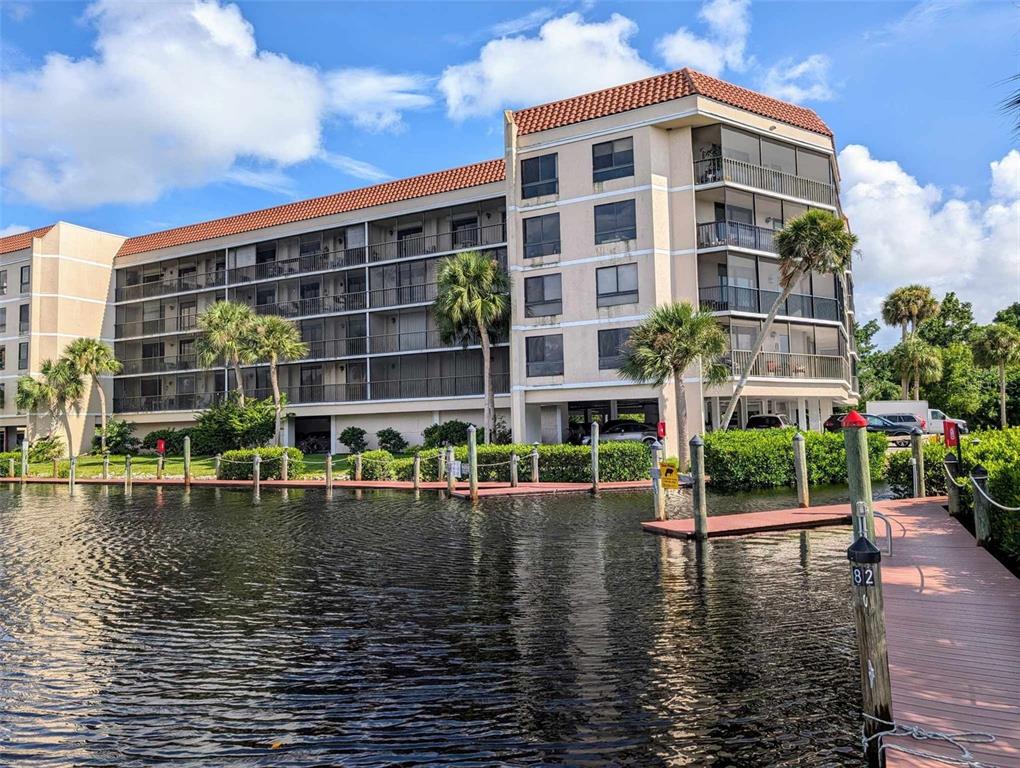 a view of a building with lake view