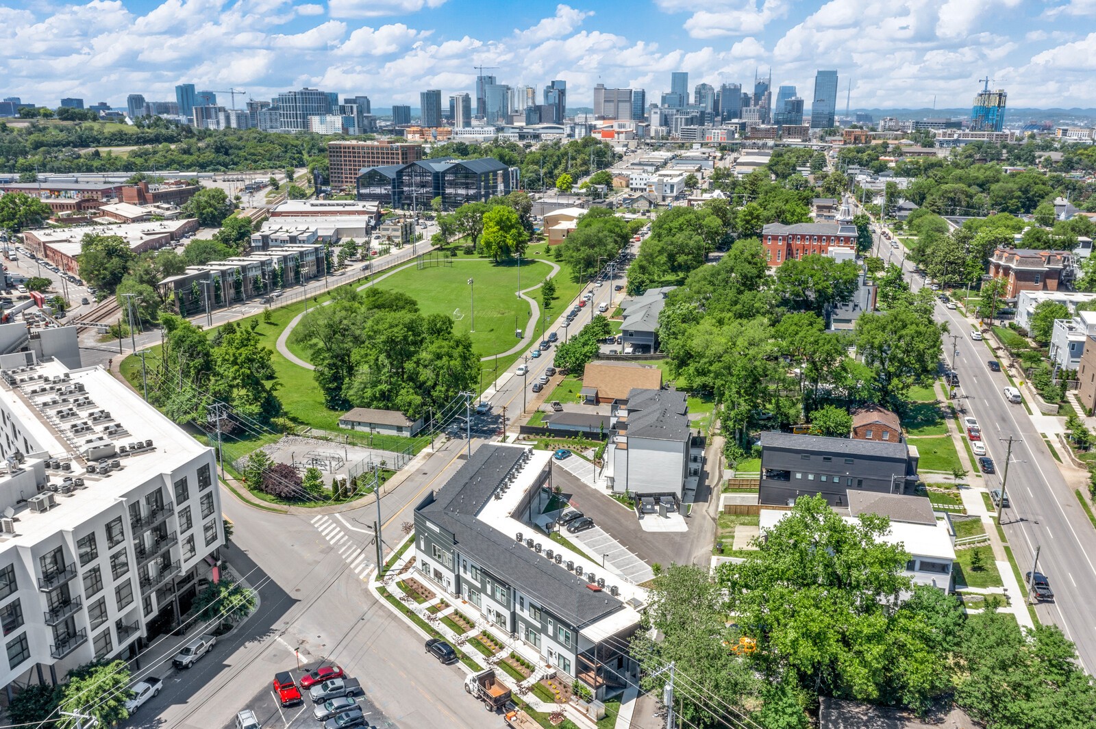 an aerial view of a city