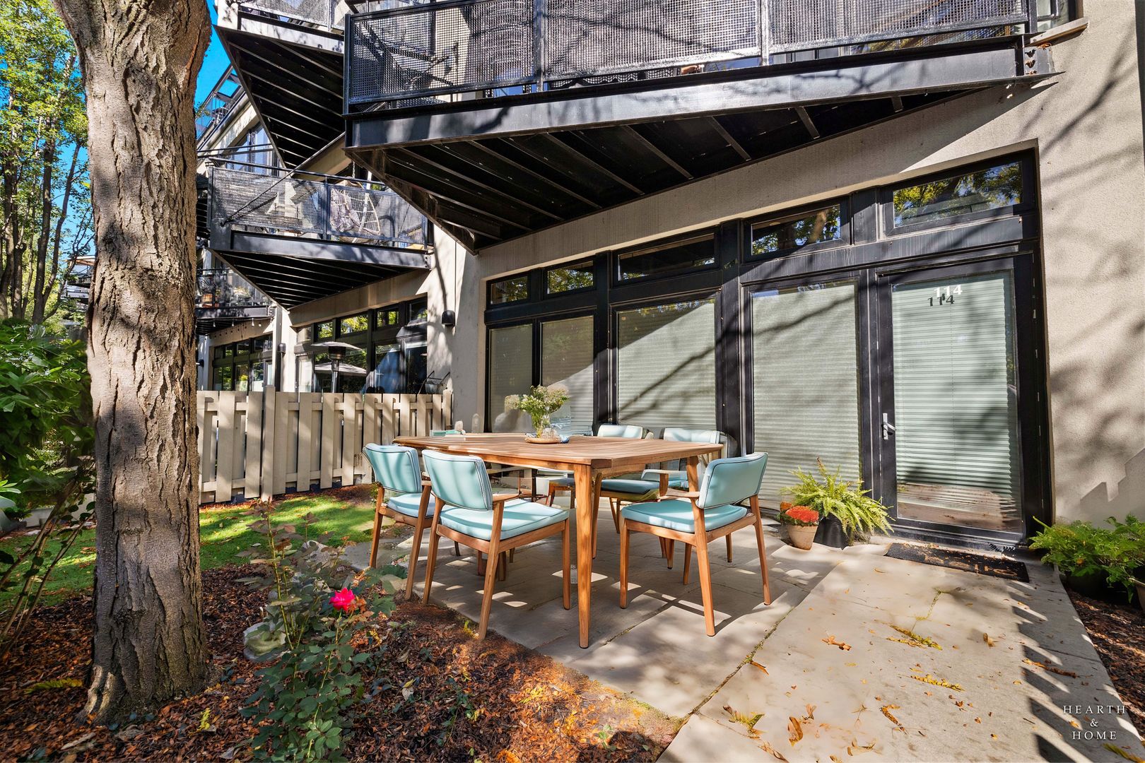 a view of an outdoor sitting area