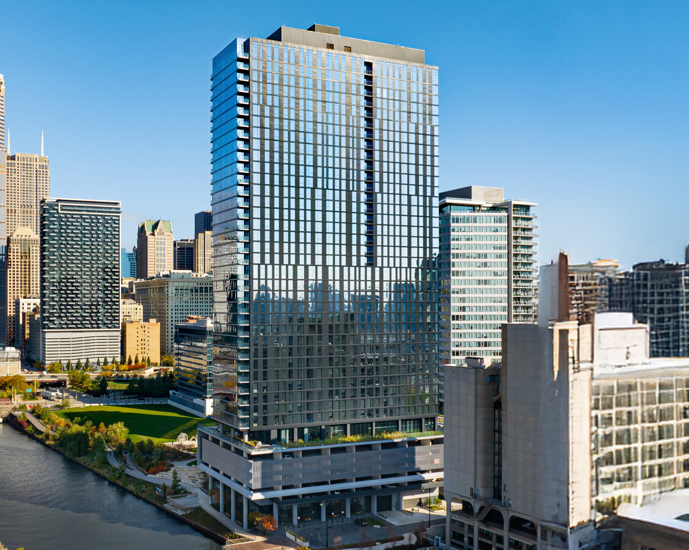 a view of a city with tall buildings