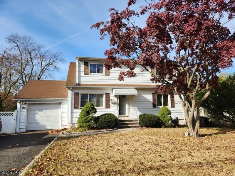 a front view of a house with a tree