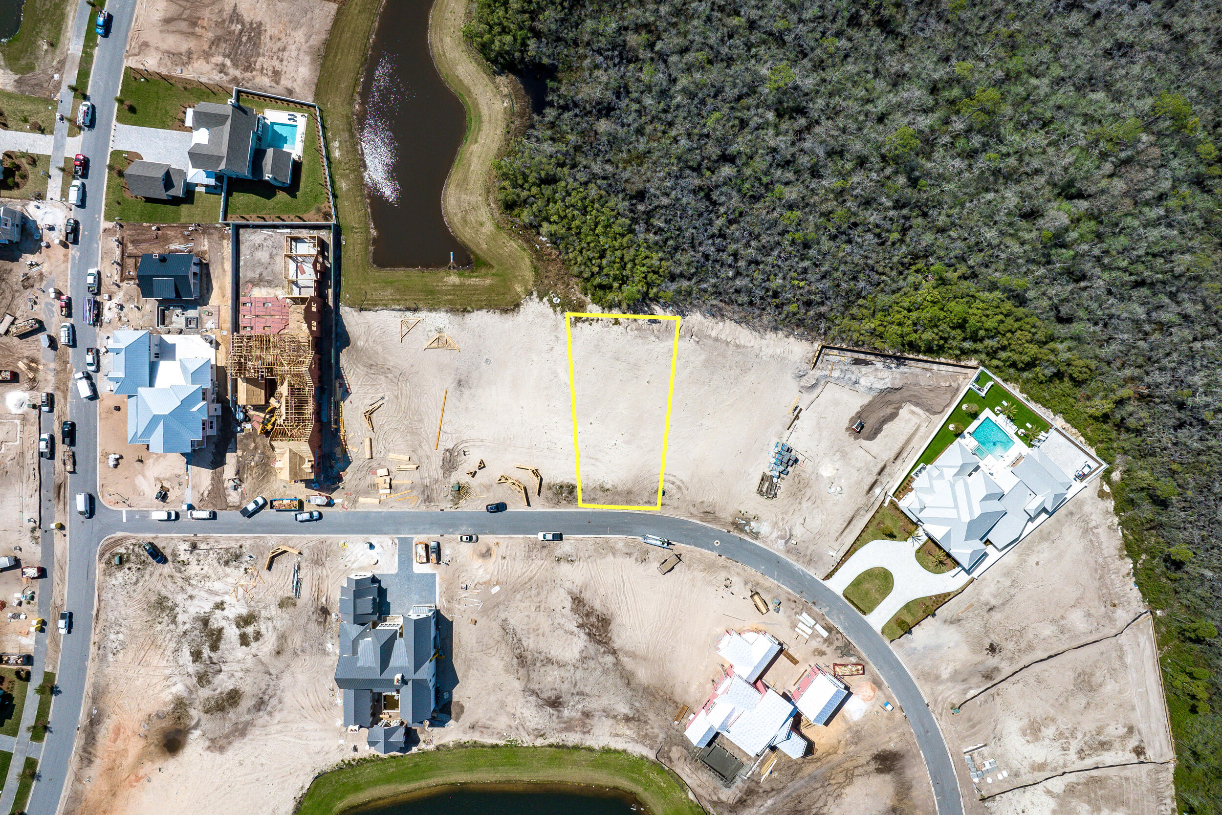 an aerial view of a house with outdoor space