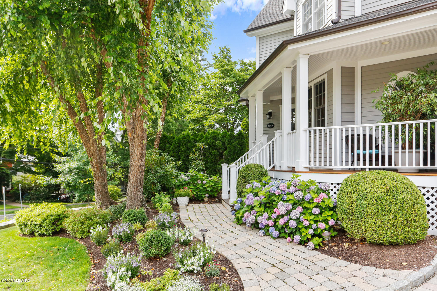 a view of a garden with a pathway