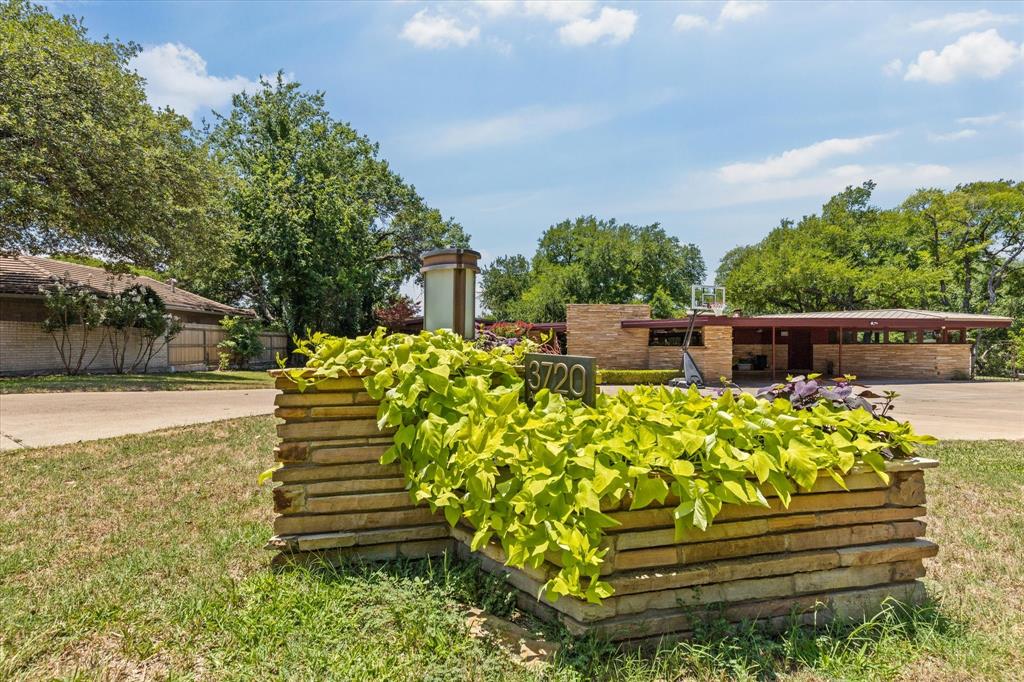 a view of a garden with patio