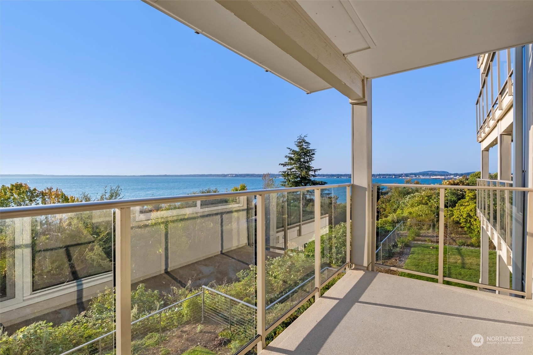 a view of balcony with ocean view