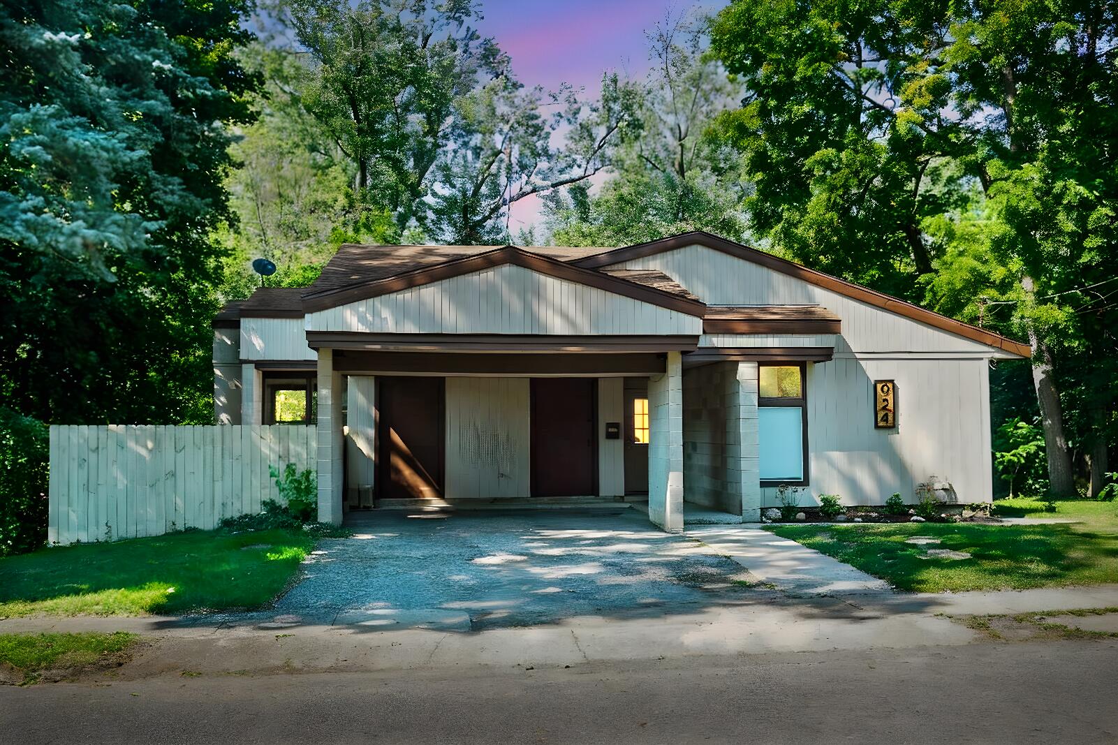 a front view of a house with a garden